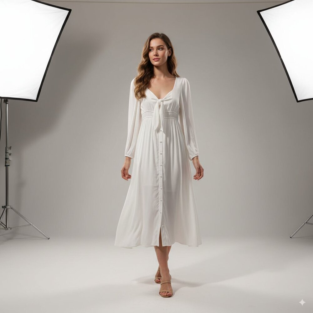 Sancia Chantal Midi Dress in White Size Small NWT